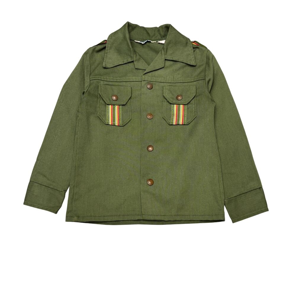 Vintage 70s Distinctive Sportswear Military Safari Jacket Youth Medium Army